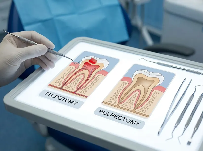 Pulpectomy and pulpotomy treatment for milk teeth